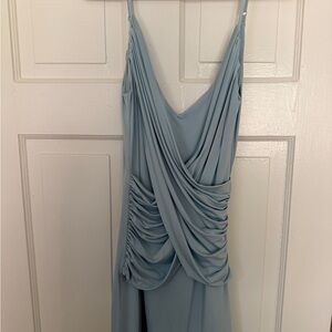NBD Light Blue Backless Draped Dress